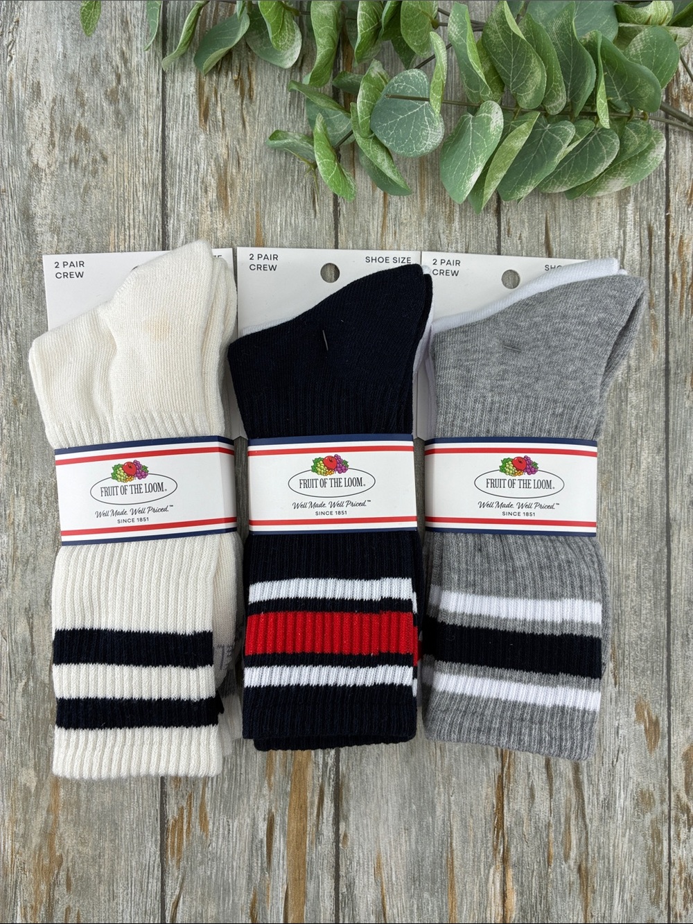 Men’s Fruit Of The Loom Americana Crew Socks 3, 2-Packs Size 6-12